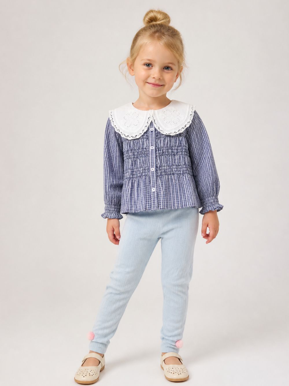 Camicia per bambina Louise Misha Kids blu con motivo a quadretti GRI-W26-B0018 INDIGO LOUISE MISHA KIDS