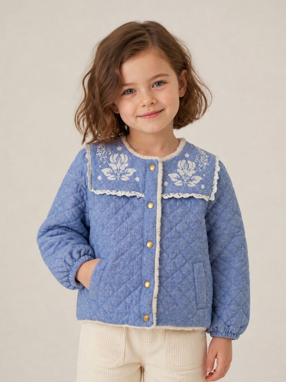 Giubbino per bambina Louise Misha Kids blu con finitura trapuntata GRI-W26-C0003 BLUE LOUISE MISHA KIDS