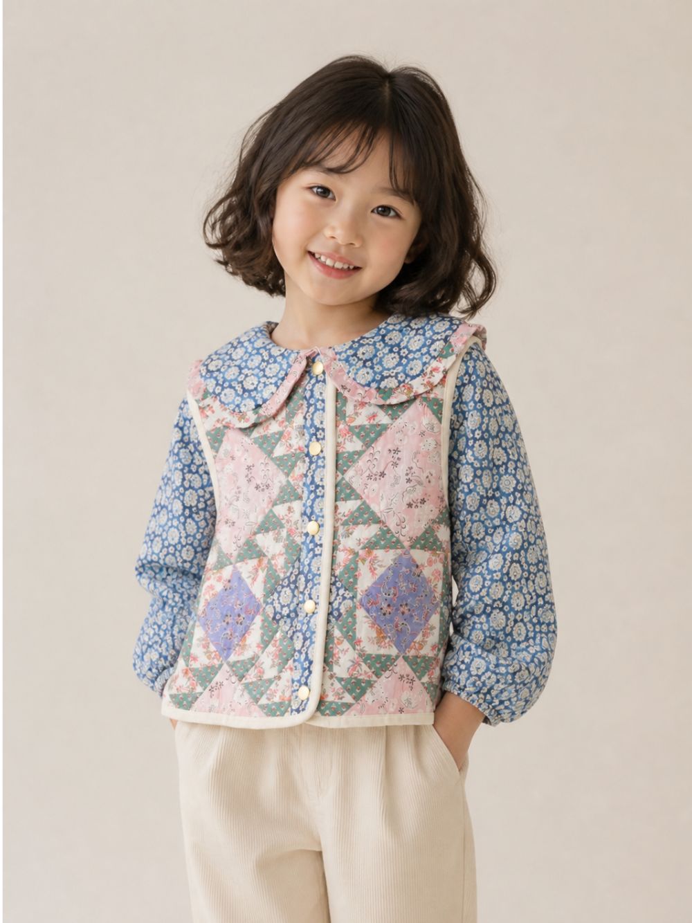 Giubbino per bambina Louise Misha Kids blu con design patchwork GRI-W26-J0307 NAVY LOUISE MISHA KIDS