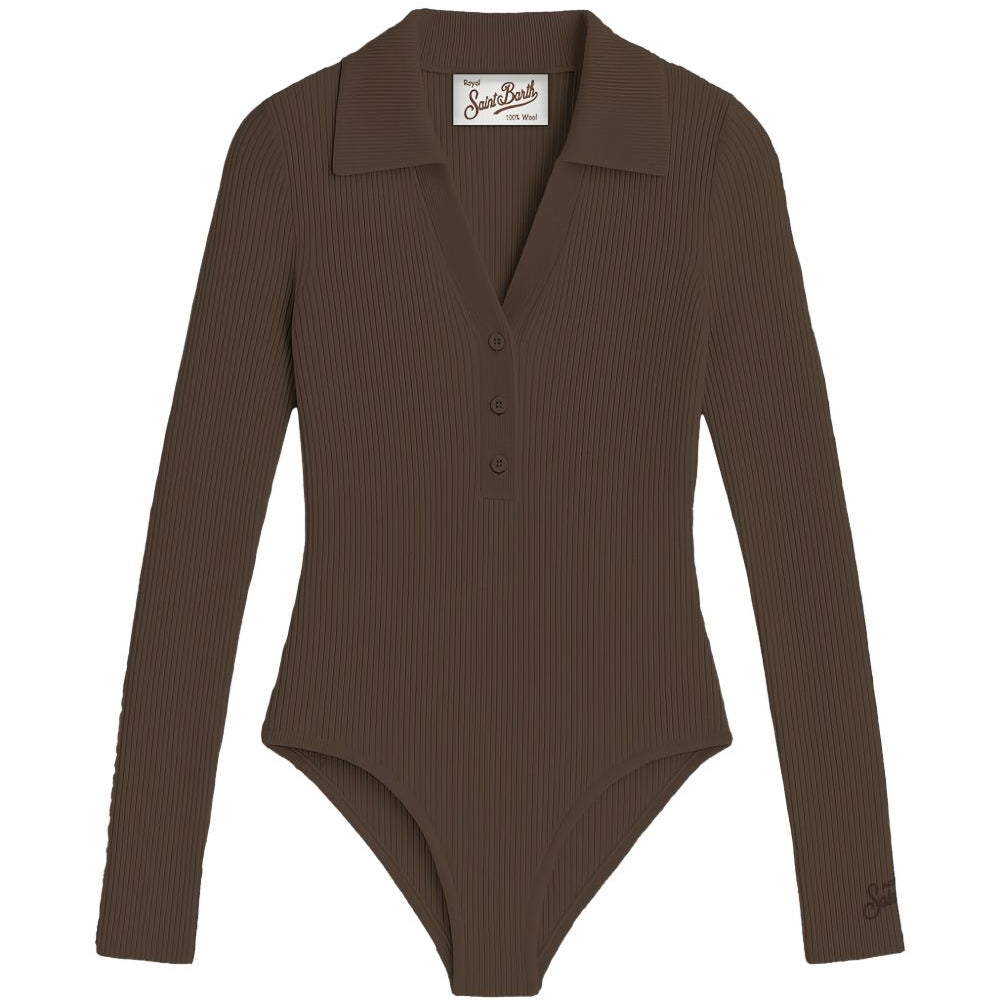 Body per donna MC2 St. Barth marrone con colletto stile polo AES0001 00040M MC2 ST. BARTH