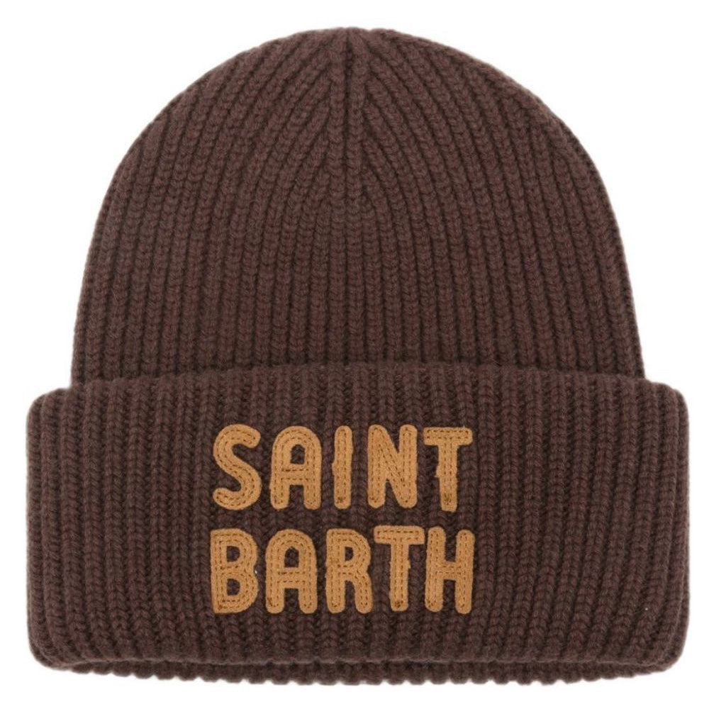 Berretto a coste MC2 Saint Barth marrone scuro con logo ricamato sul davanti BRR0003 03401M MC2 ST. BARTH