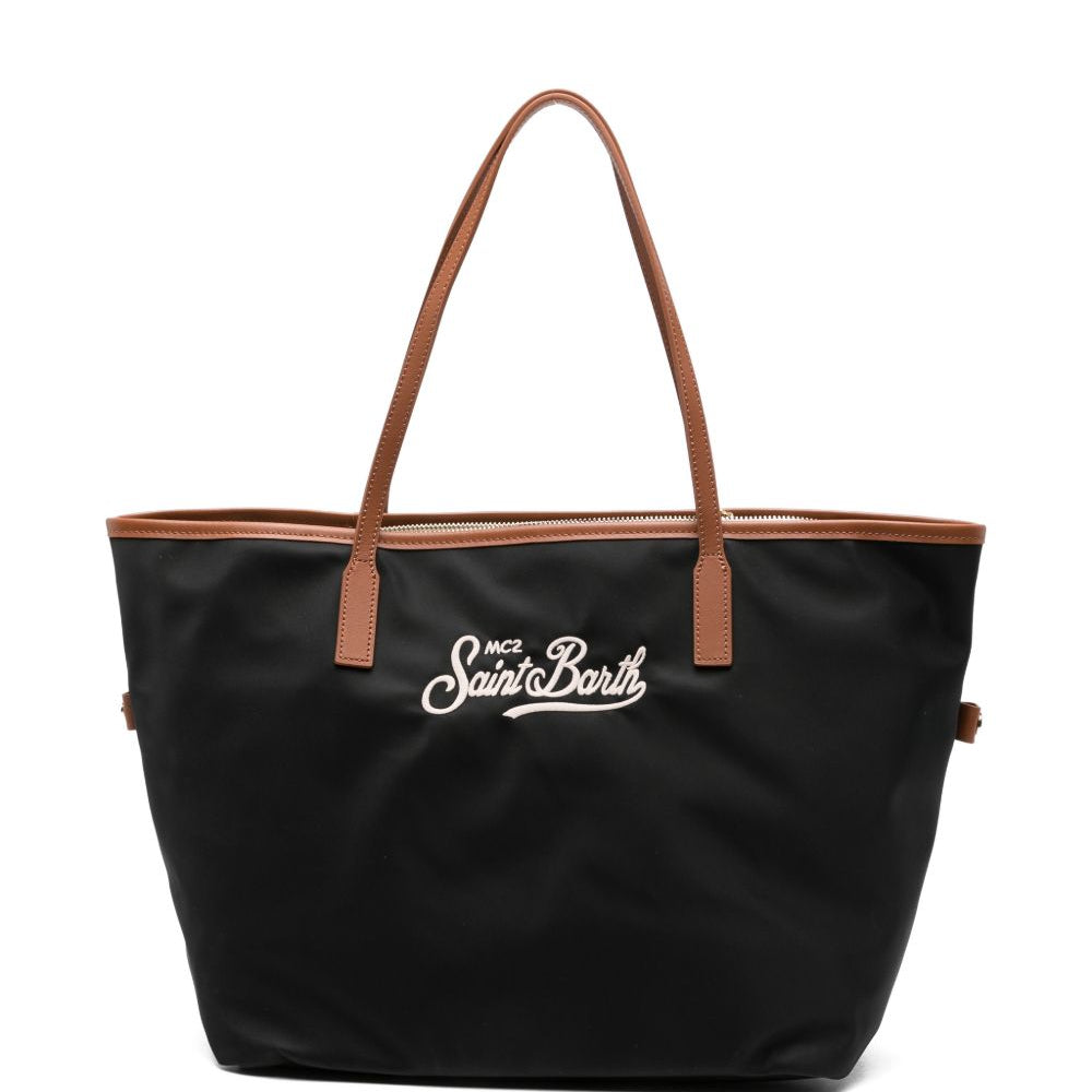 Borsa Tote City MC2 Saint Barth nera con logo ricamato sul davanti CB0002 00680M MC2 ST. BARTH