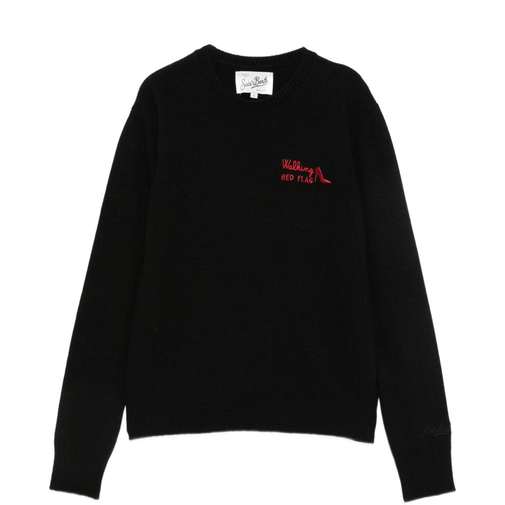 Maglione per donna MC2 St. Barth nero con scritta ricamata sul davanti QUE0032 04182M MC2 ST. BARTH