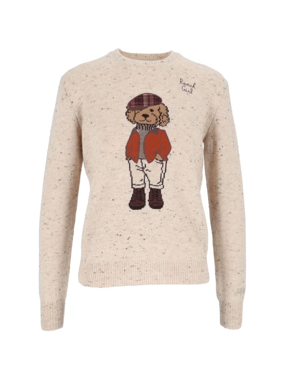 Maglione per donna MC2 St. Barth beige con ricamo cagnolino sul davanti QUE0037 00589M MC2 ST. BARTH