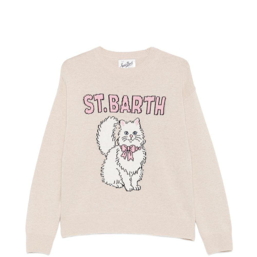 Maglione per donna MC2 St. Barth beige con gatto ricamato TESS001 00429M MC2 ST. BARTH