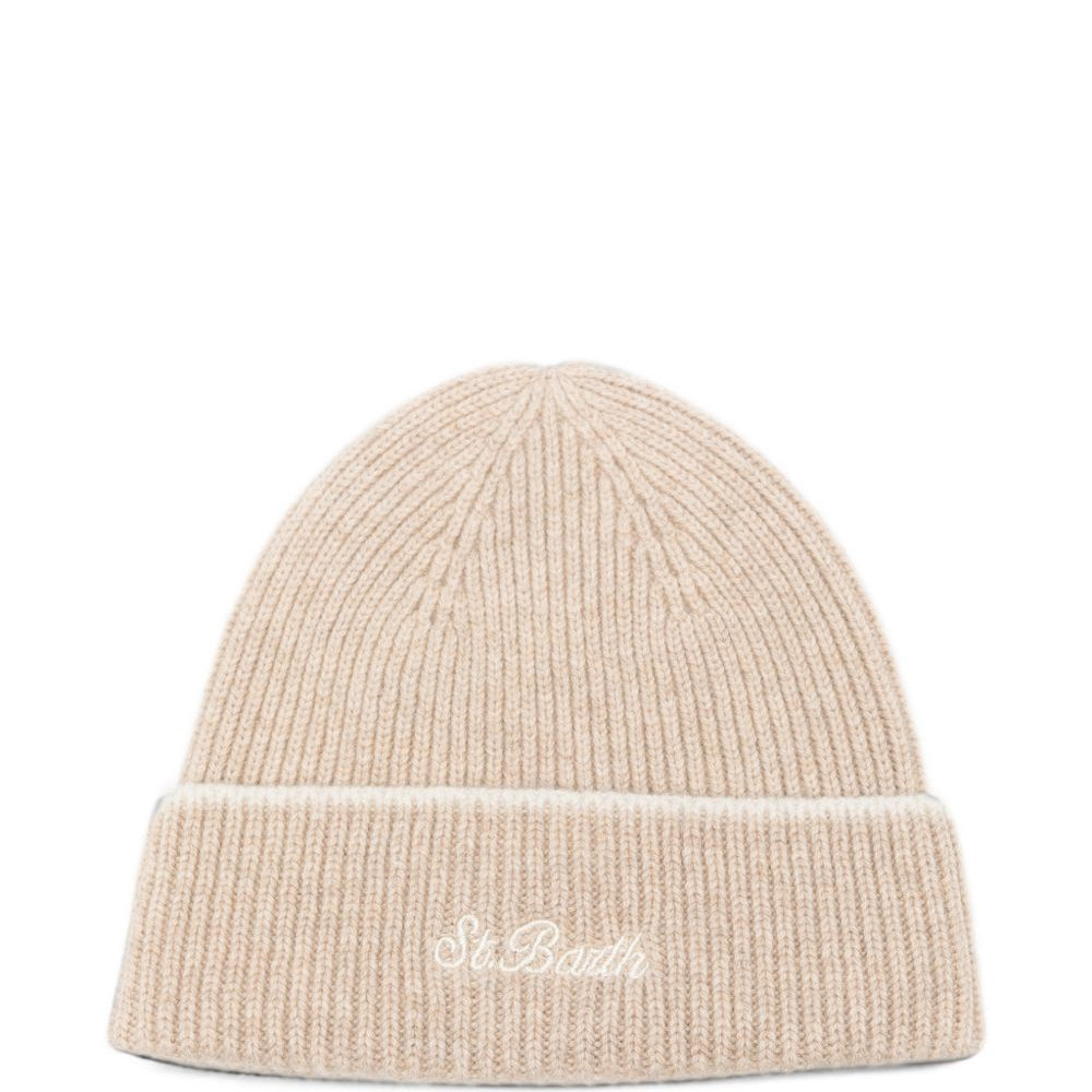 Berretto per bambino MC2 Saint Barth Kids beige con logo ricamato sul davanti ASTO002 00027M MC2 ST. BARTH KIDS