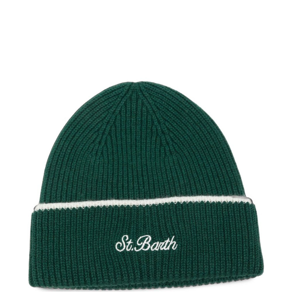 Berretto per bambino MC2 Saint Barth Kids verde con logo ricamato sul davanti ASTO002 00055M MC2 ST. BARTH KIDS