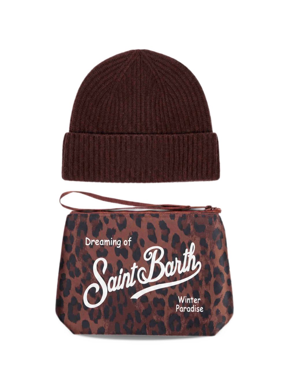 Set berretto e pochette MC2 St. Barth marrone con stampa grafica animalier BOX0049 00019M MC2 ST. BARTH KIDS