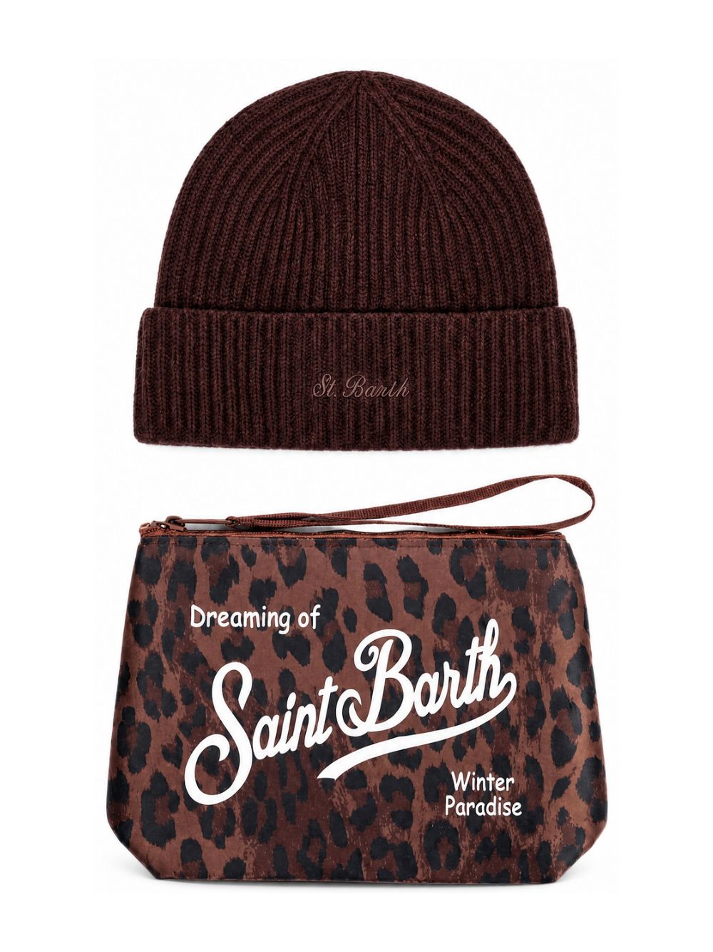 Set berretto e pochette MC2 St. Barth marrone con stampa grafica animalier BOX0049 00019M MC2 ST. BARTH KIDS