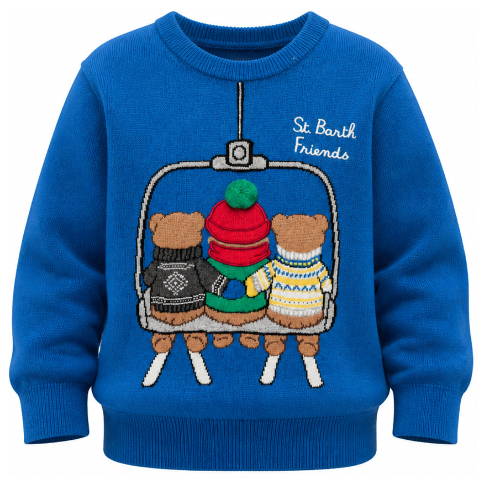 Maglione per bambino MC2 Saint Barth Kids blu con stampa intarsiata DOU0001 01785M MC2 ST. BARTH KIDS