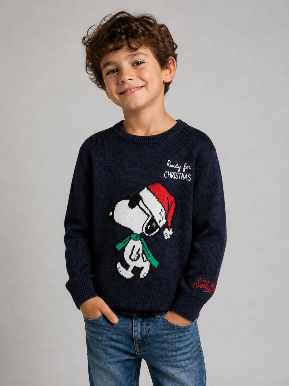 Maglione per bambino MC2 Saint Barth Kids blu navy con stampa intarsiata sul davanti DOU0001 02206M MC2 ST. BARTH KIDS