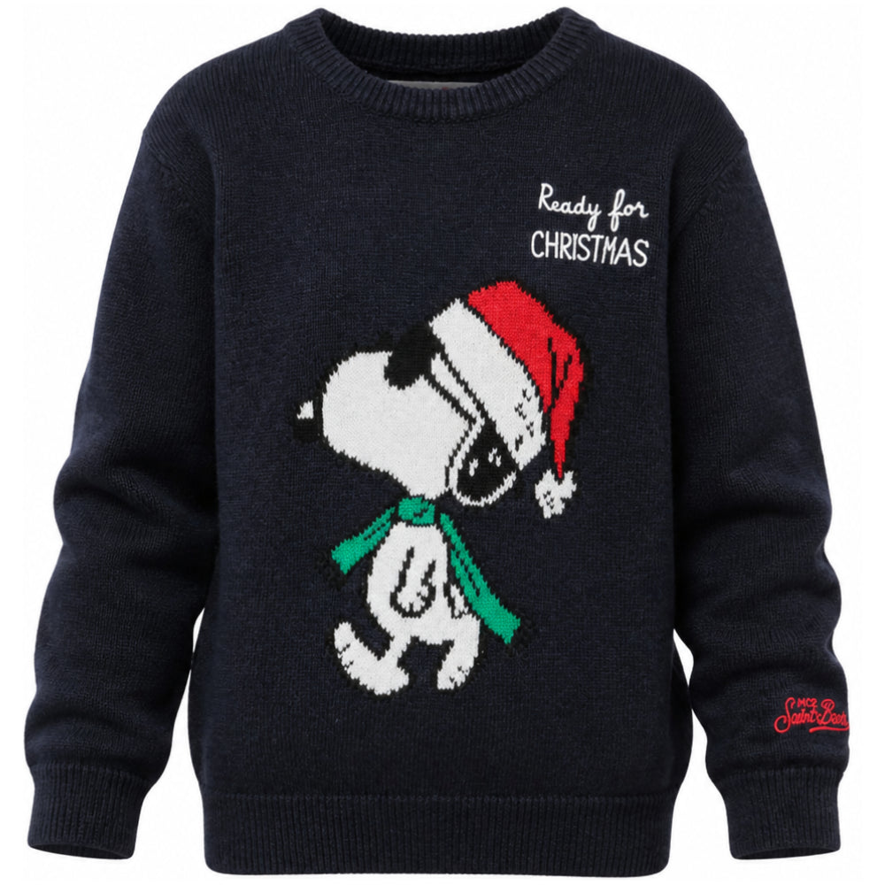 Maglione per bambino MC2 Saint Barth Kids blu navy con stampa intarsiata sul davanti DOU0001 02206M MC2 ST. BARTH KIDS