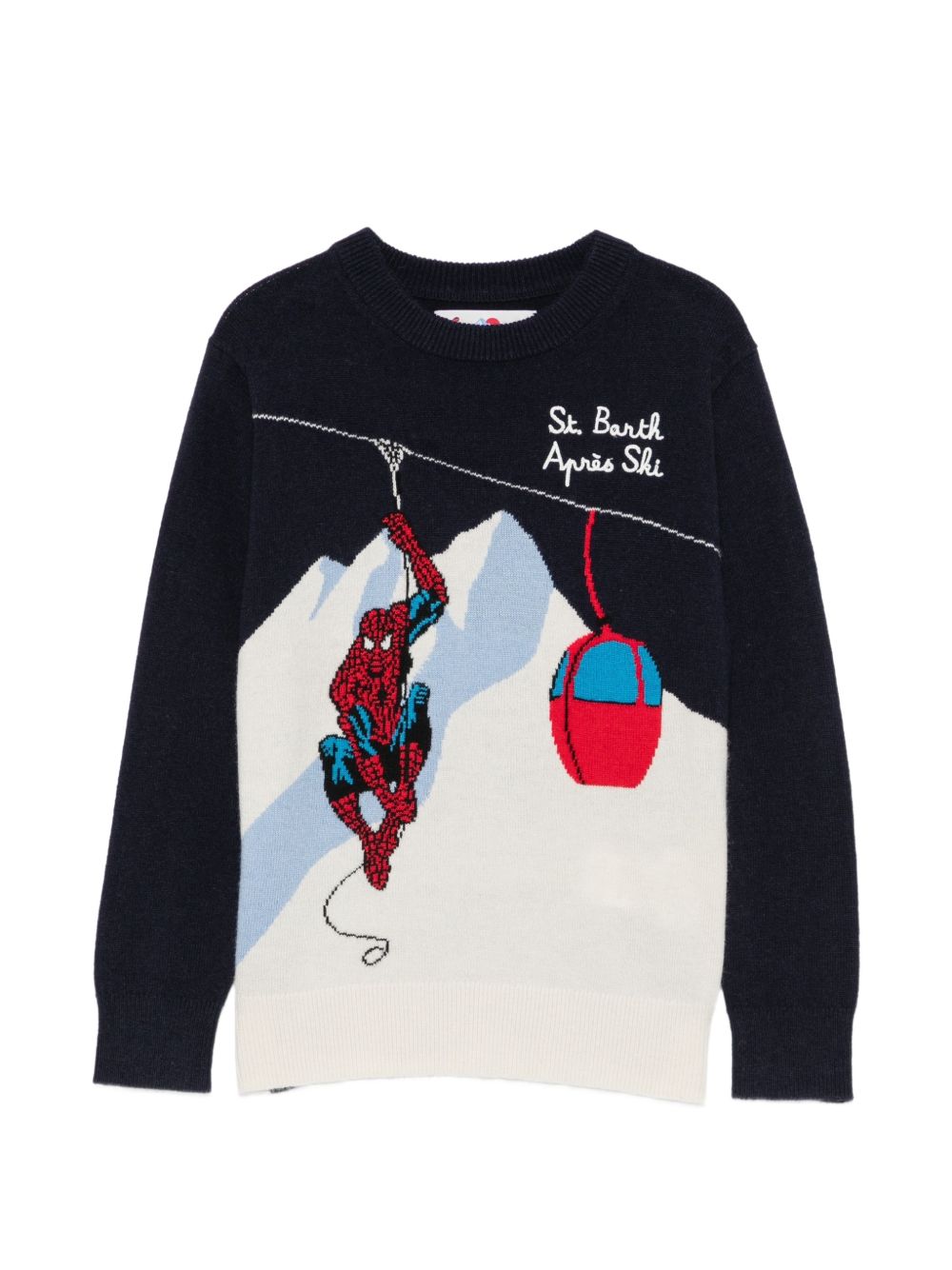 Maglione per bambino MC2 Saint Barth Kids blu navy con motivo intarsiato di Spider-Man DOU0006 00151M MC2 ST. BARTH KIDS