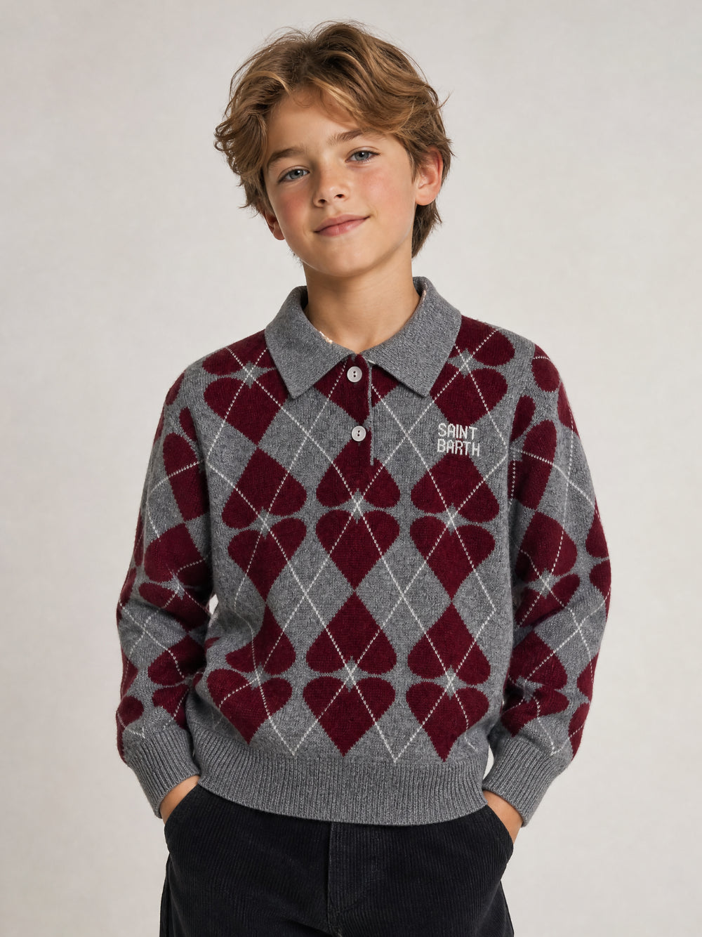 Maglione per bambino MC2 St. Barth Kids grigio con decorazione a intarsio HAD002 00388M MC2 ST. BARTH KIDS