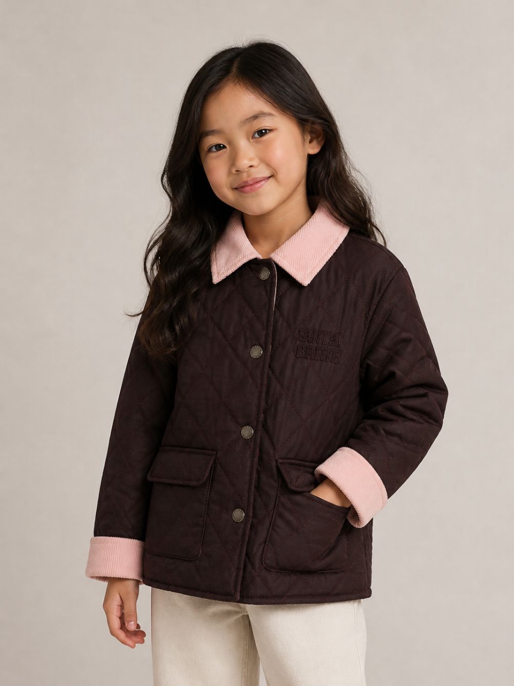 Giacca per bambina MC2 Saint Barth Kids marrone con motivo a coste trapuntato MAR004 00095M MC2 ST. BARTH KIDS