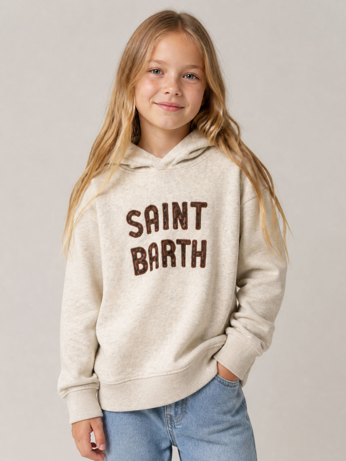 Felpa per bambina MC2 Saint Barth Kids grigia con logo ricamato sul davanti MIND004 00770M MC2 ST. BARTH KIDS