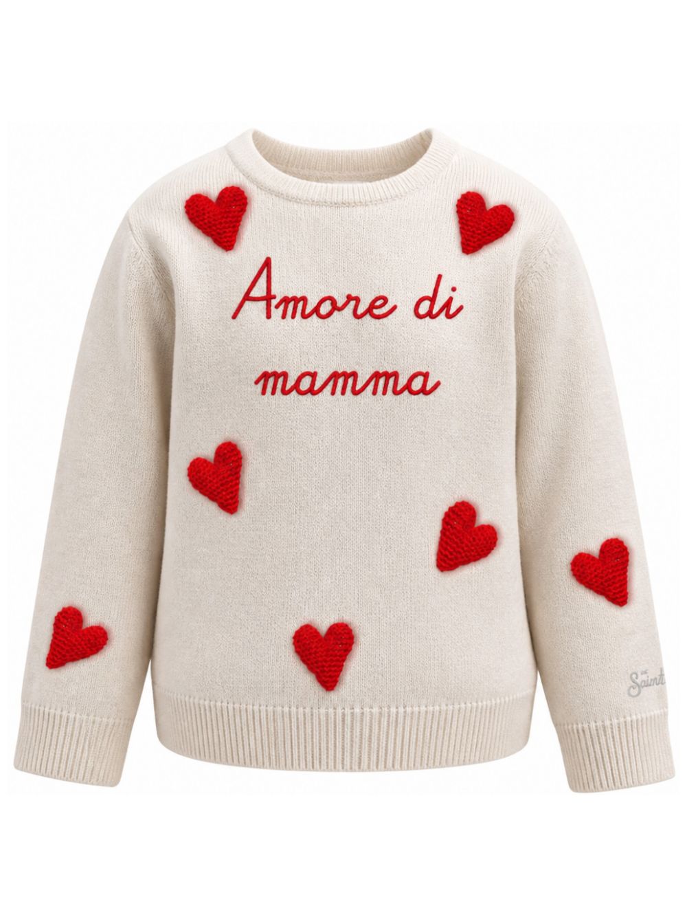 Maglione per bambina MC2 St. Barth Kids bianco con scritta ricamata sul davanti "Amore di mamma" PRC0001 01712M MC2 ST. BARTH KIDS