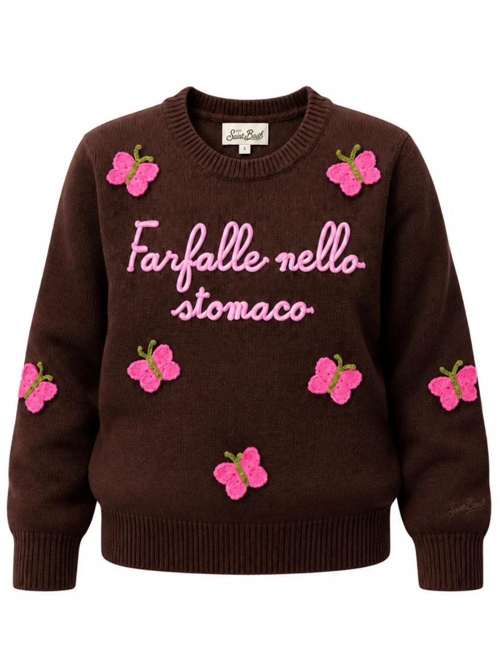 Maglione per bambina MC2 St. Barth Kids marrone con scritta ricamata "Farfalle nello stomaco" PRC0001 01779M MC2 ST. BARTH KIDS