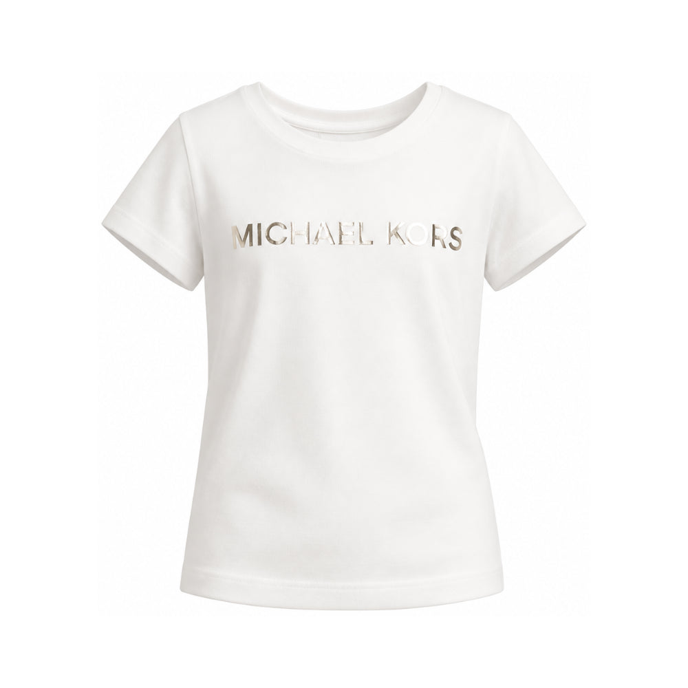 T-shirt per bambina Michael Kors bianca con logo sul davanti R30603 117 MICHAEL KORS KIDS