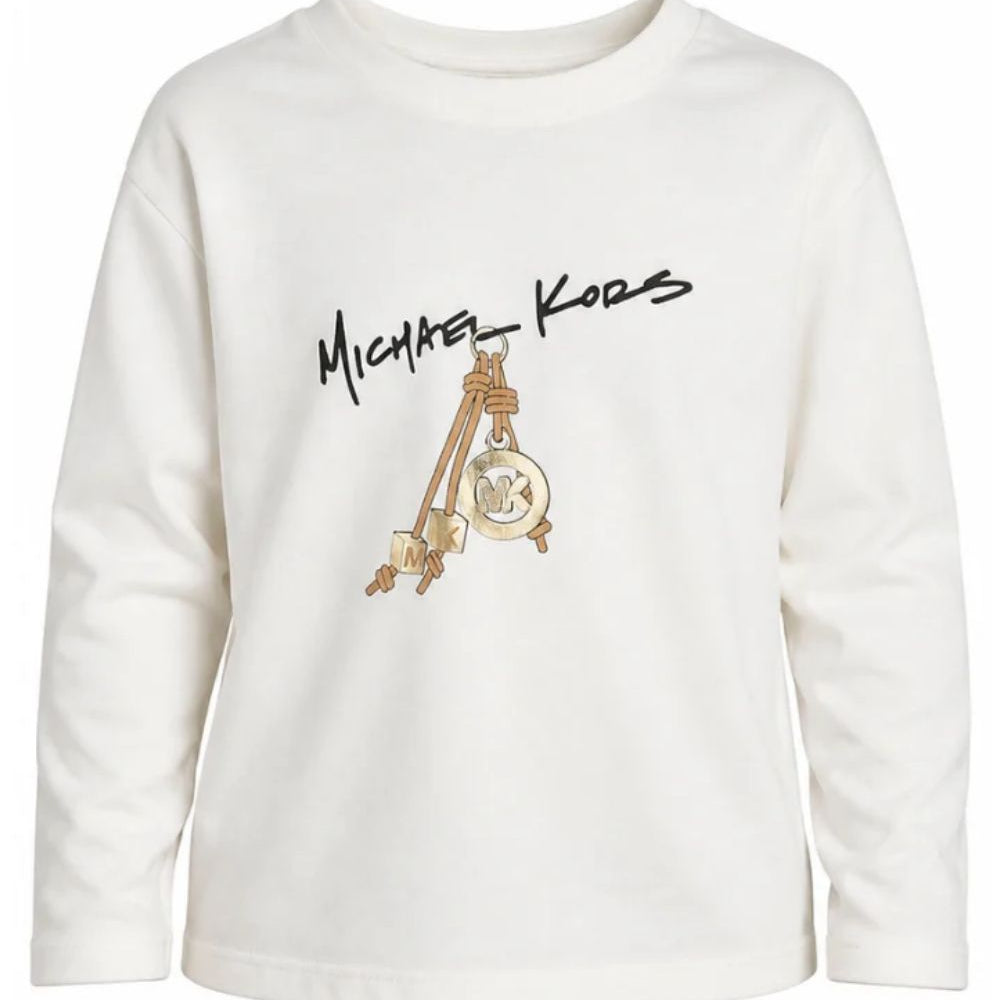 T-shirt per bambina Michael Kors bianca con stampa logo sul davanti R30684 117 MICHAEL KORS KIDS