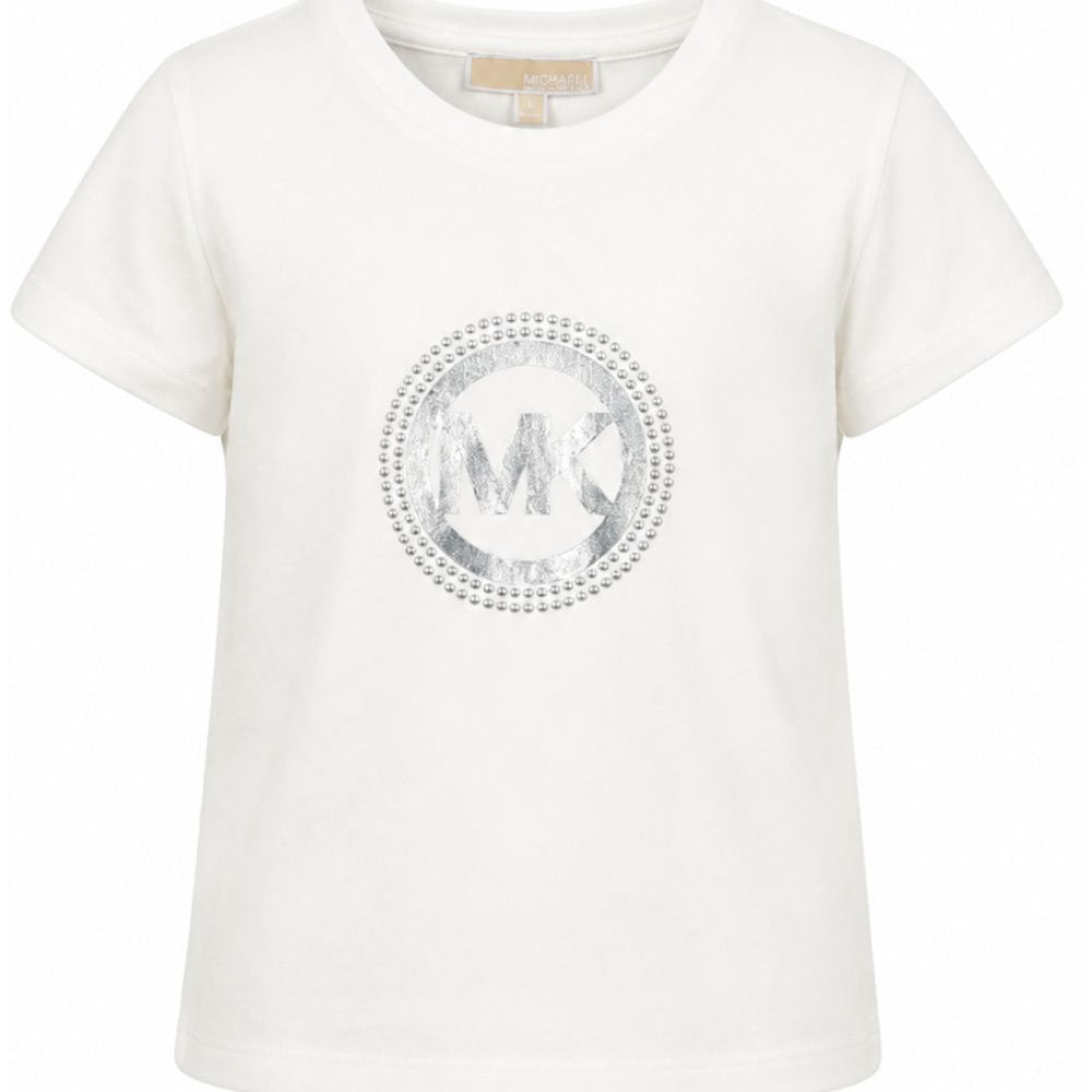T-shirt per bambina Michael Kors Kids bianca con logo sul davanti R30690 117 MICHAEL KORS KIDS
