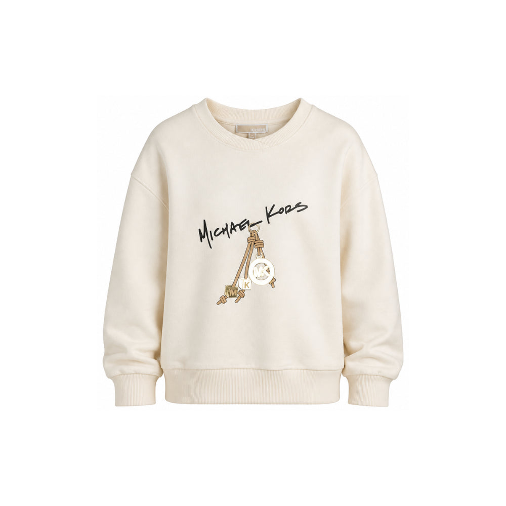 Felpa per bambina Michael Kors Kids beige con stampa grafica R30708 190 MICHAEL KORS KIDS