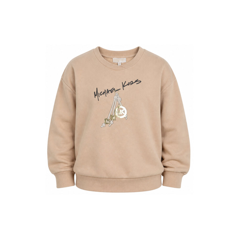 Felpa per bambina Michael Kors Kids beige con stampa grafica R30708 301 MICHAEL KORS KIDS