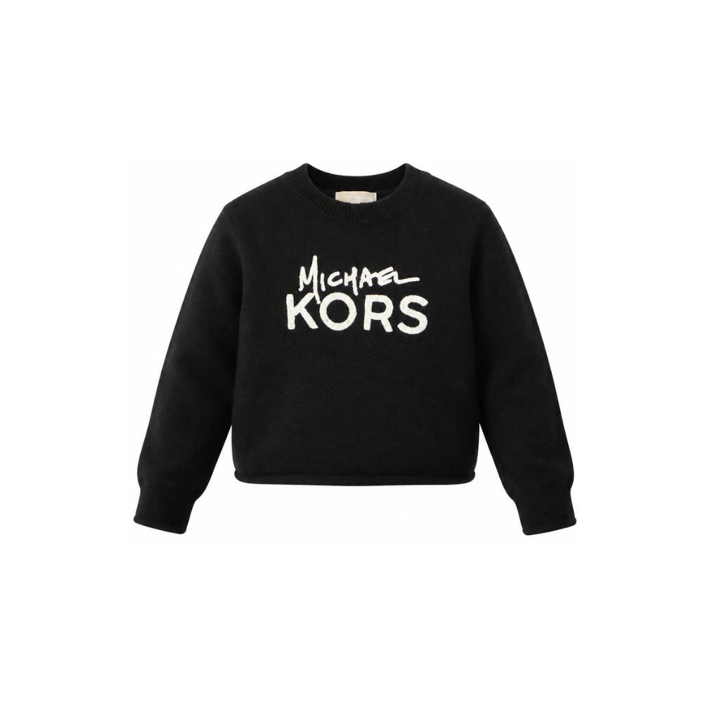 Maglione per bambina Michael Kors Kids nera con logo sul davanti R30718 09B MICHAEL KORS KIDS