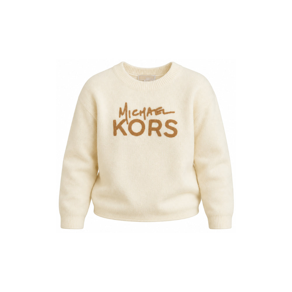 Maglione per bambina Michael Kors Kids beige con logo sul davanti R30718 190 MICHAEL KORS KIDS