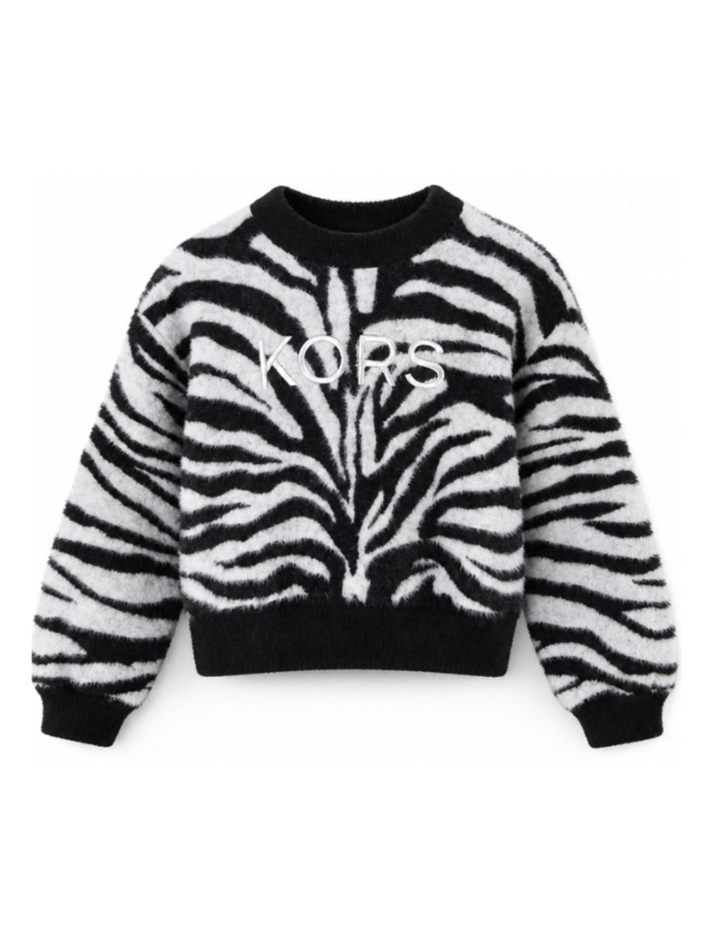 Maglione per bambina Michael Kors Kids bianco e nero con motivo zebrato R30719 09B MICHAEL KORS KIDS