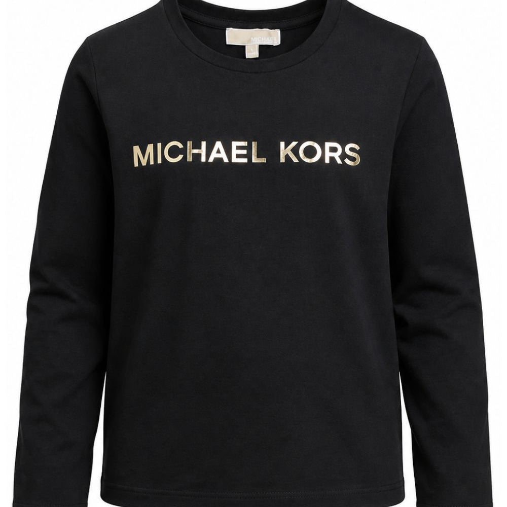 T-shirt per bambina Michael Kors Kids nera con logo sul davanti R30829 09B MICHAEL KORS KIDS