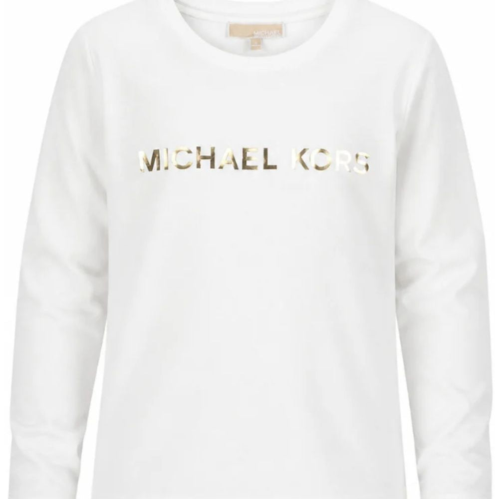 T-shirt per bambina Michael Kors Kids bianca con logo effetto metalizzato sul davanti R30829 117 MICHAEL KORS KIDS