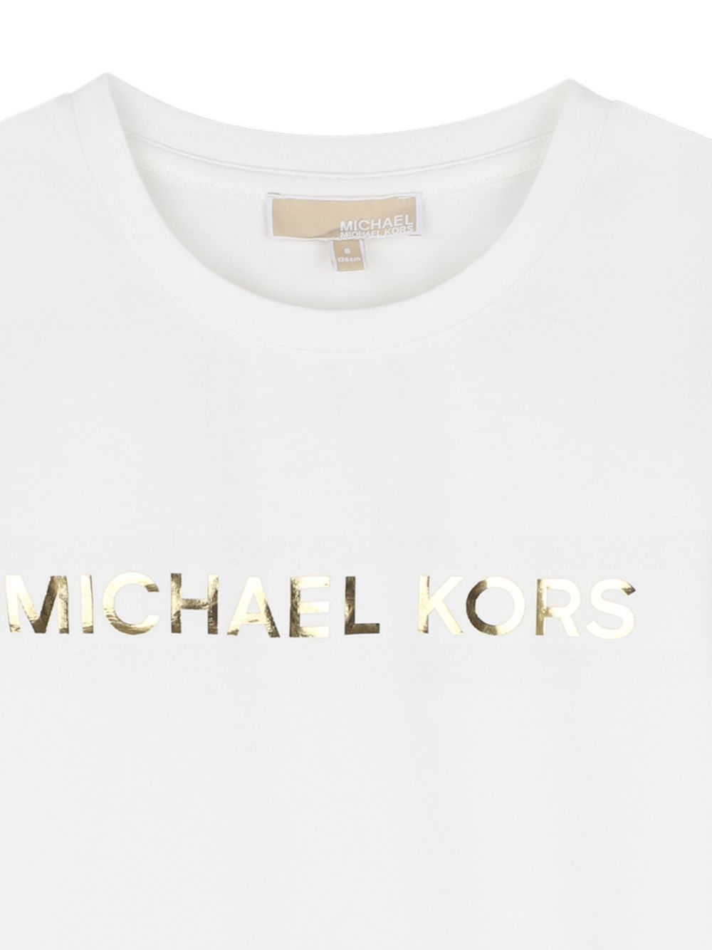 T-shirt per bambina Michael Kors Kids bianca con logo effetto metalizzato sul davanti R30829 117 MICHAEL KORS KIDS