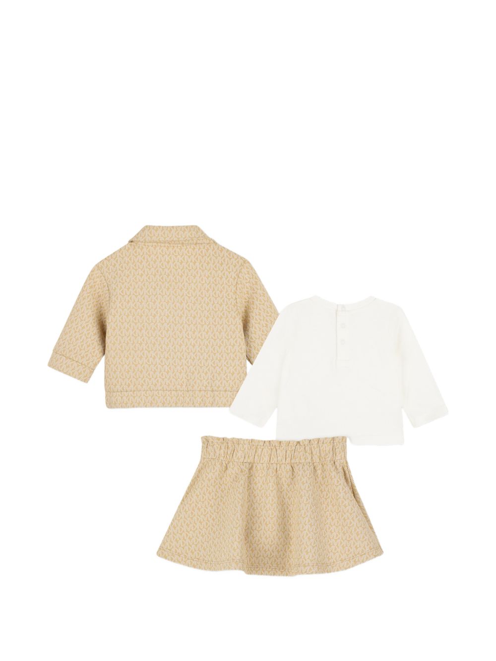Set tre pezzi per neonata Michael Kors Kids beige con stampa con monogramma all-over R30839 22C MICHAEL KORS KIDS