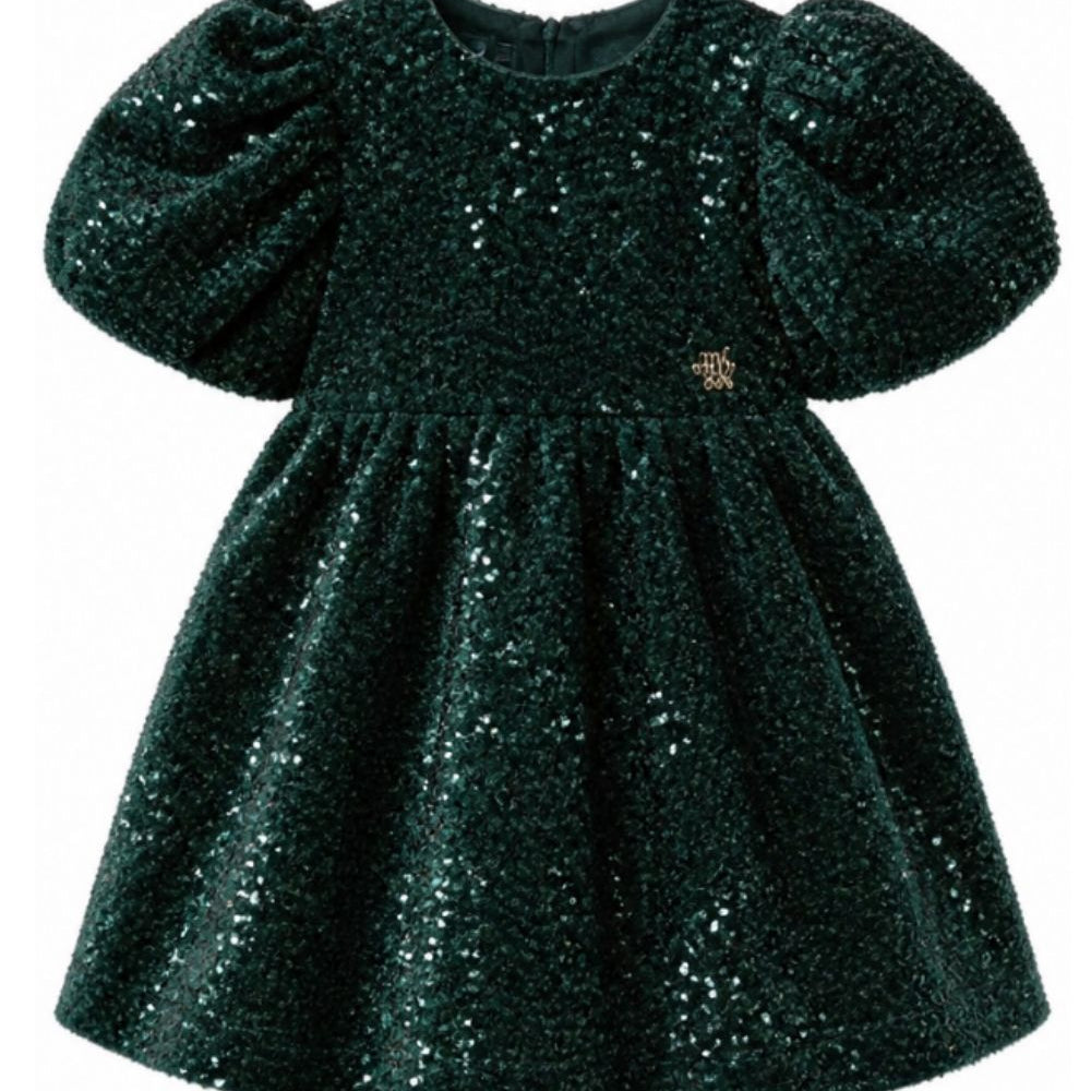 Abito per bambina Mimisol Kids verde con decorazione paillettes MFAB812TS1140 GRN MIMISOL KIDS