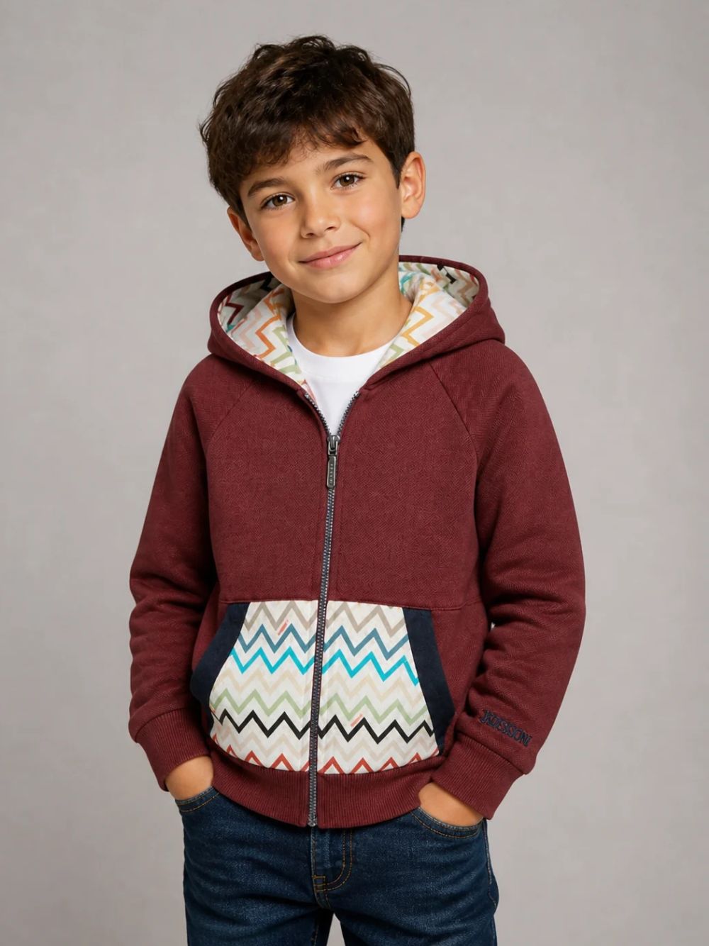 Felpa per bambino Missoni Kids rossa con dettagli con motivo a zigzag MZ4H10 Z3183 530 MISSONI KIDS