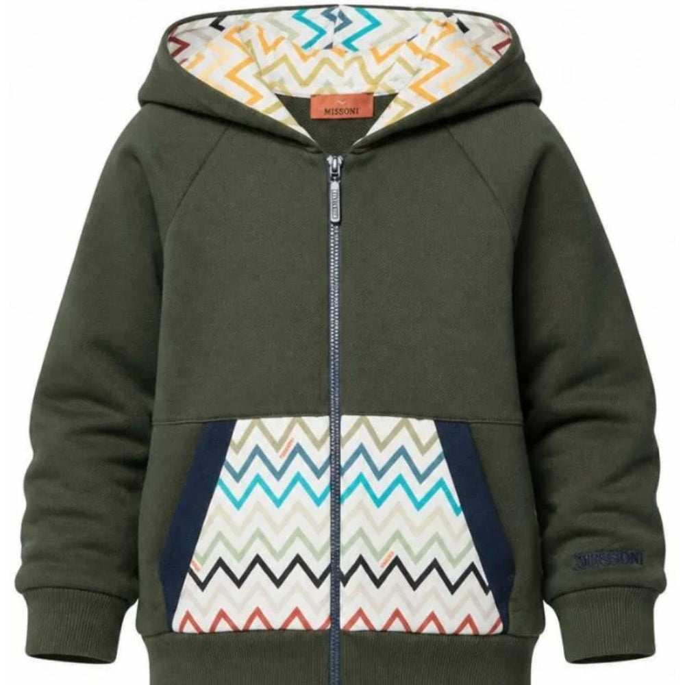 Felpa per bambino Missoni Kids verde con dettagli con motivo a zigzag MZ4H10 Z3183 70J MISSONI KIDS