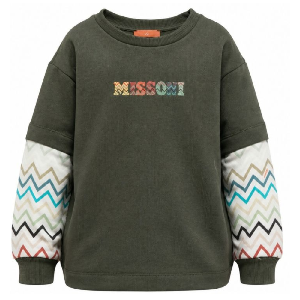 Felpa per bambino Missoni Kids verde con maniche a contrasto MZ4H30 Z3183 70J MISSONI KIDS
