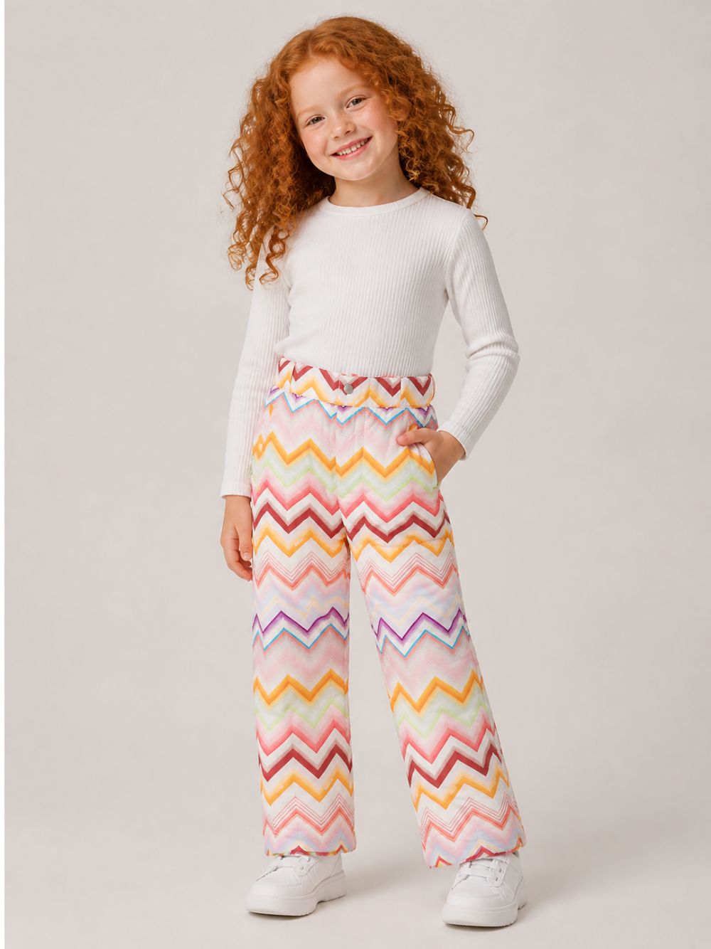 Pantaloni affusolati per bambina Missoni Kids multicolore con stampa a zigzag MZ6A70 N0443 999 MISSONI KIDS