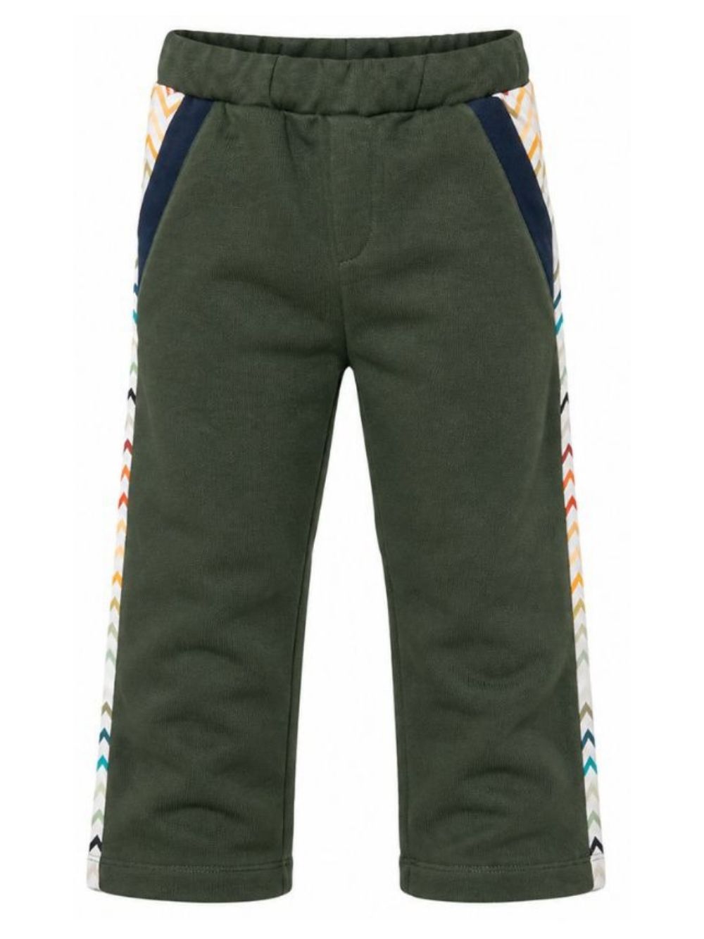 Pantaloni per bambino Missoni Kids verde con bande laterali a zigzag MZ6H10 Z3183 70J MISSONI KIDS