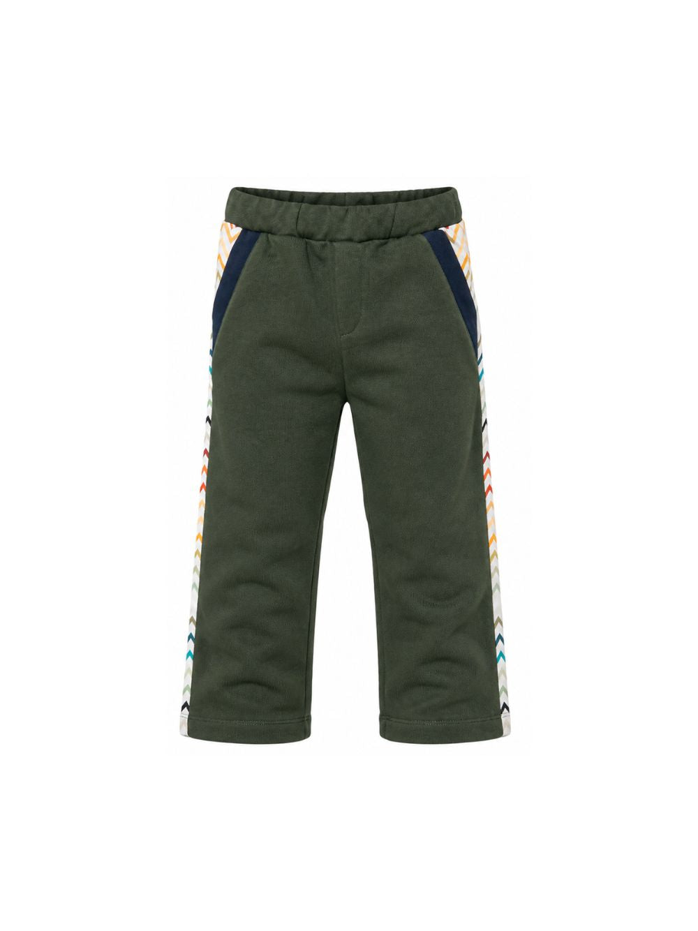 Pantaloni per bambino Missoni Kids verde con bande laterali a zigzag MZ6H10 Z3183 70J MISSONI KIDS