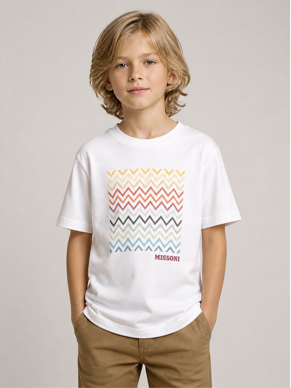 T-shirt per bambino Missoni Kids bianca con stampa zigzag MZ8H11 Z3672 102 MISSONI KIDS