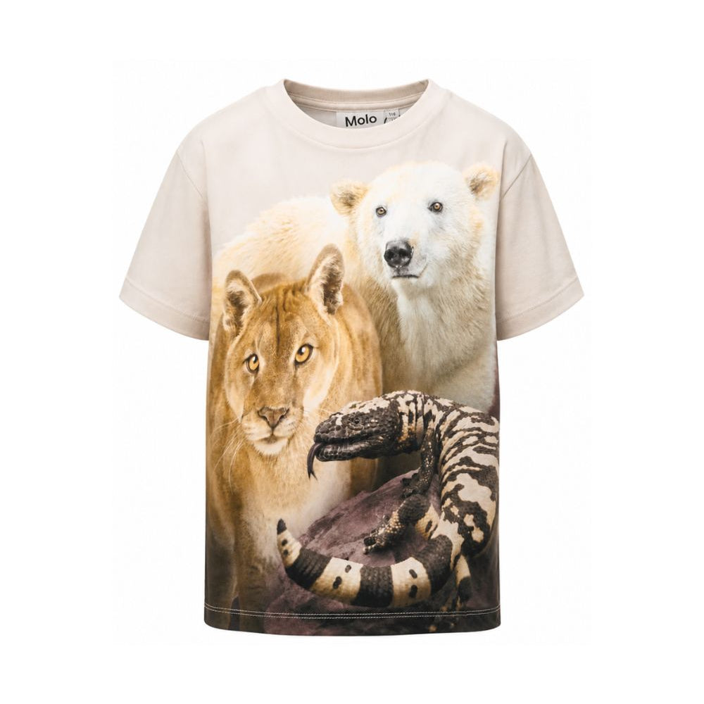 T-shirt per bambino Molo Kids beige con stampa grafica animali 1W26A203 9933 MOLO KIDS