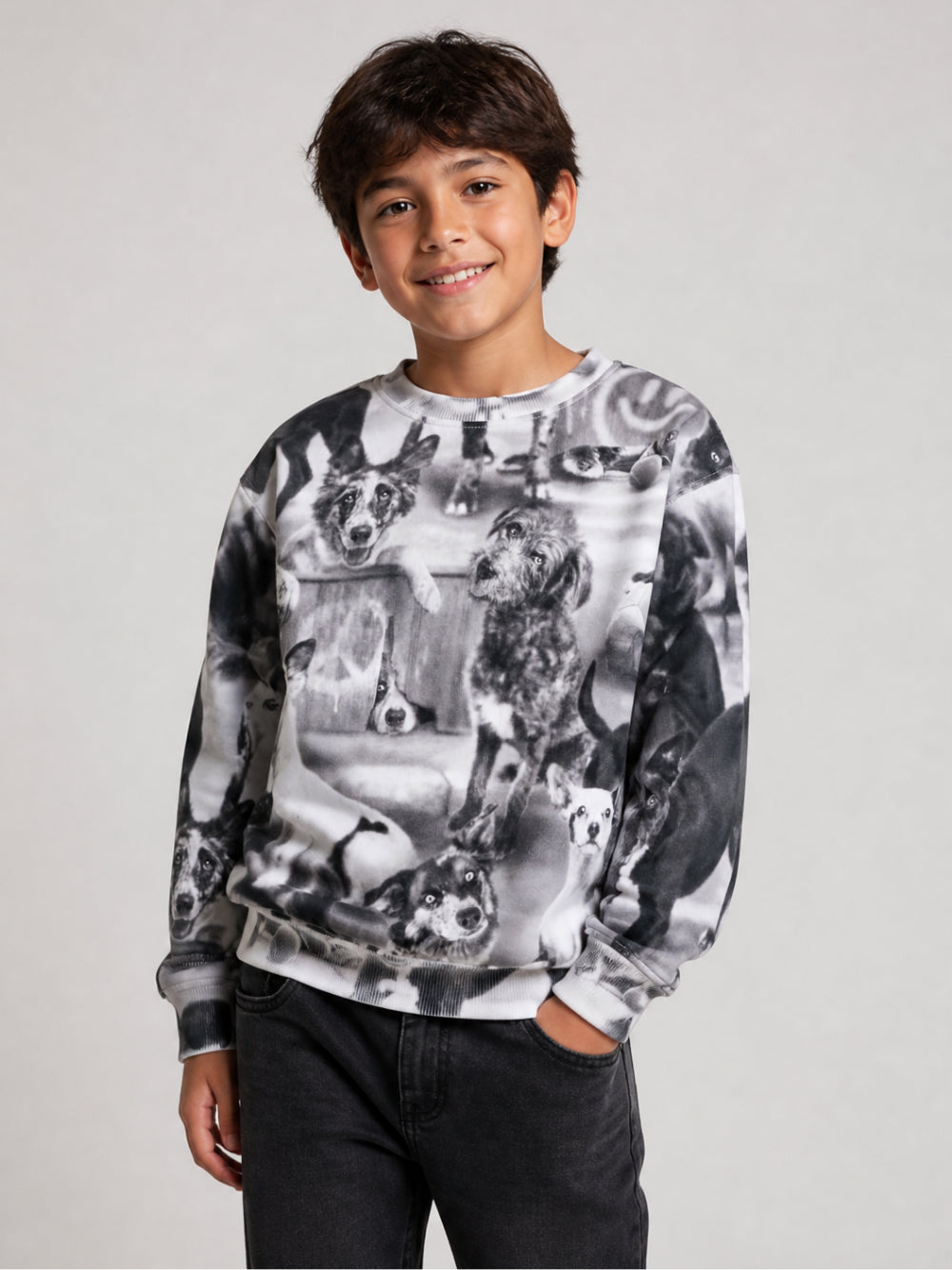 Felpa per bambino Molo Kids bianca e nera con stampa grafica animali all-over 1W26J201 6248 MOLO KIDS