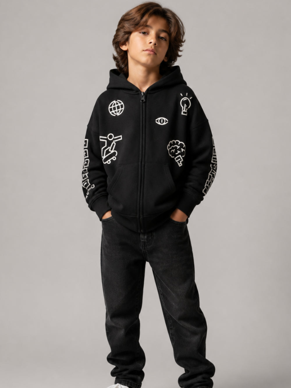 Felpa per bambino Molo Kids nera con stampa grafica all-over 1W26J304 0099 MOLO KIDS