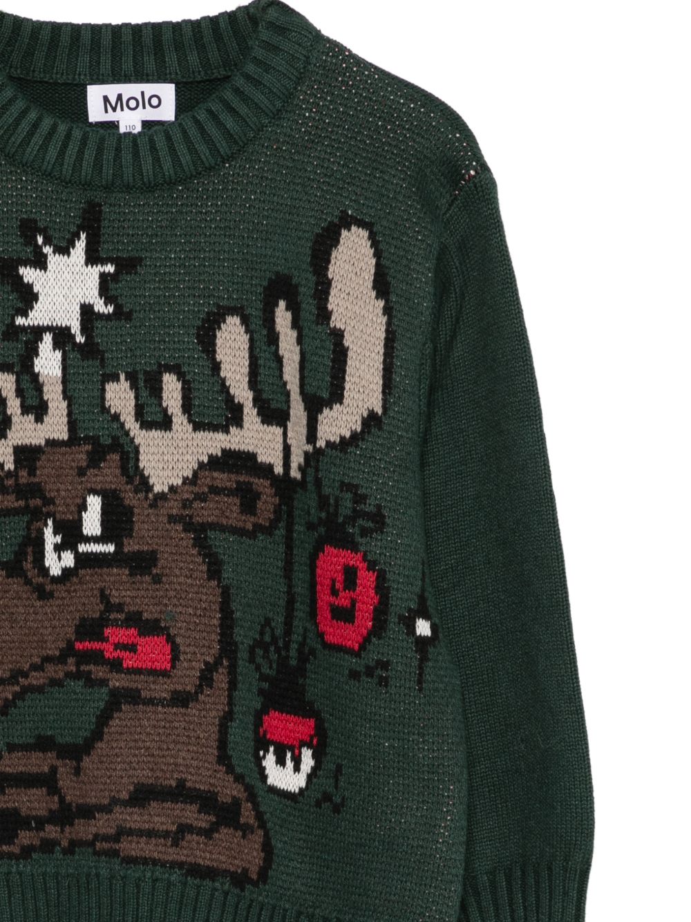 Maglione per bambino Molo Kids verde scuro con motivo alce intarsiato 1W26K201 9959 MOLO KIDS