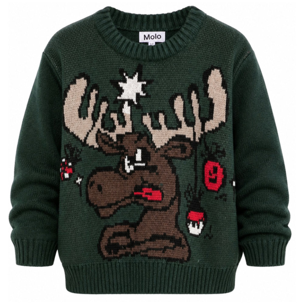 Maglione per bambino Molo Kids verde scuro con motivo alce intarsiato 1W26K201 9959 MOLO KIDS