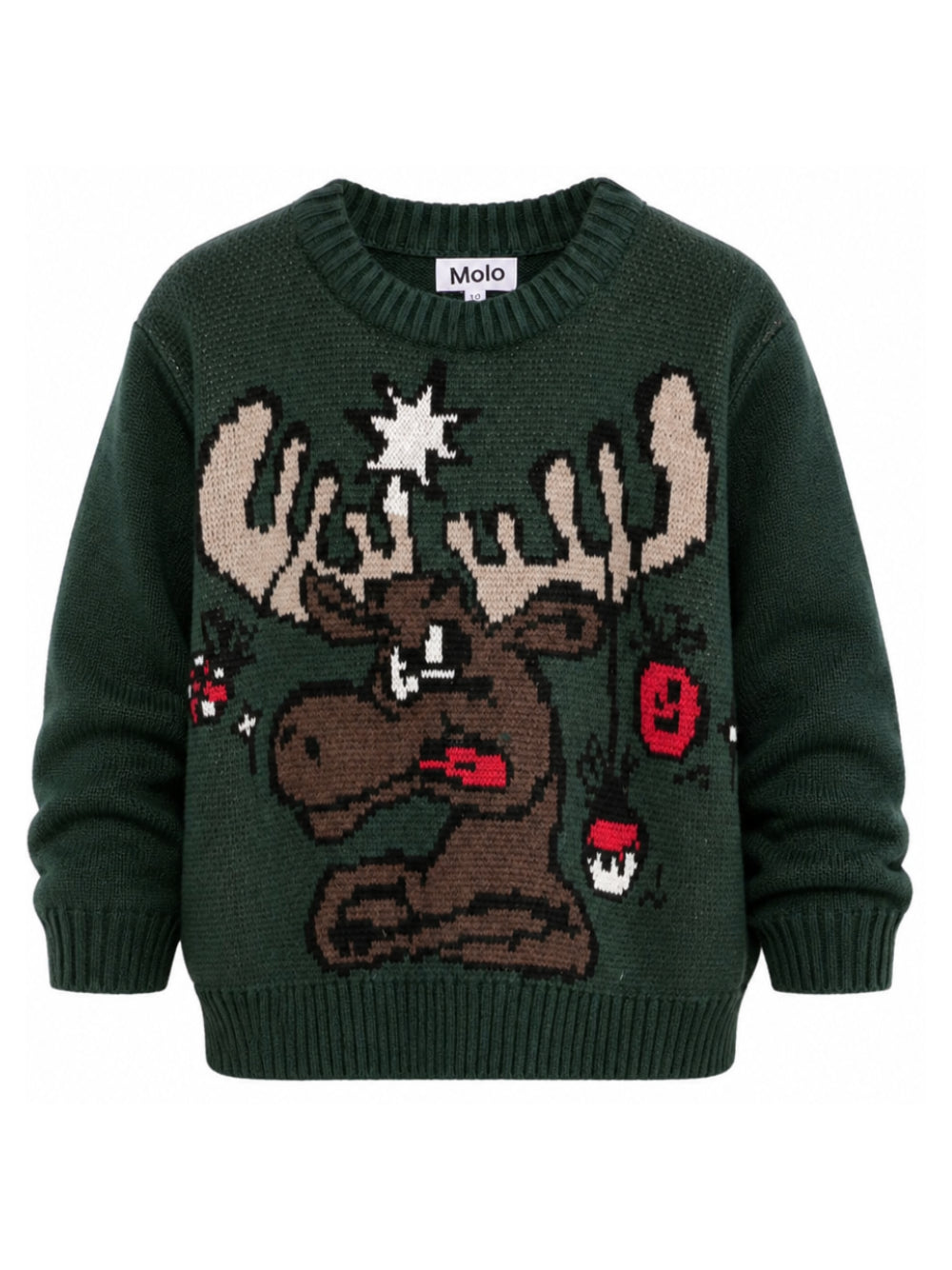 Maglione per bambino Molo Kids verde scuro con motivo alce intarsiato 1W26K201 9959 MOLO KIDS