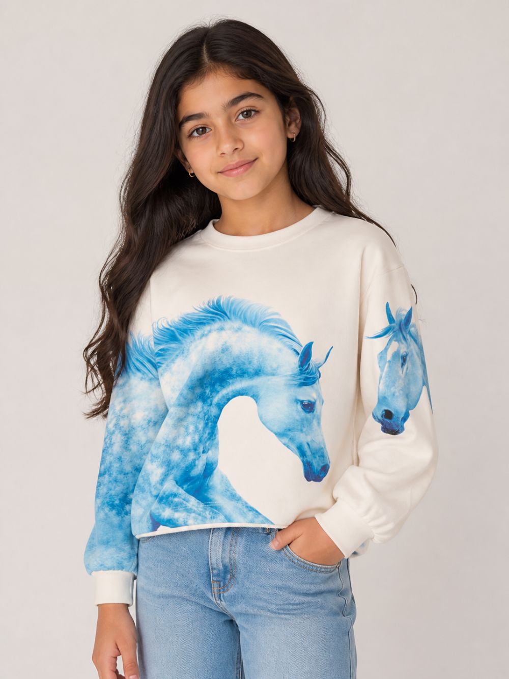Felpa per bambina Molo Kids bianco con stampa cavalli 2W26A407 5765 MOLO KIDS