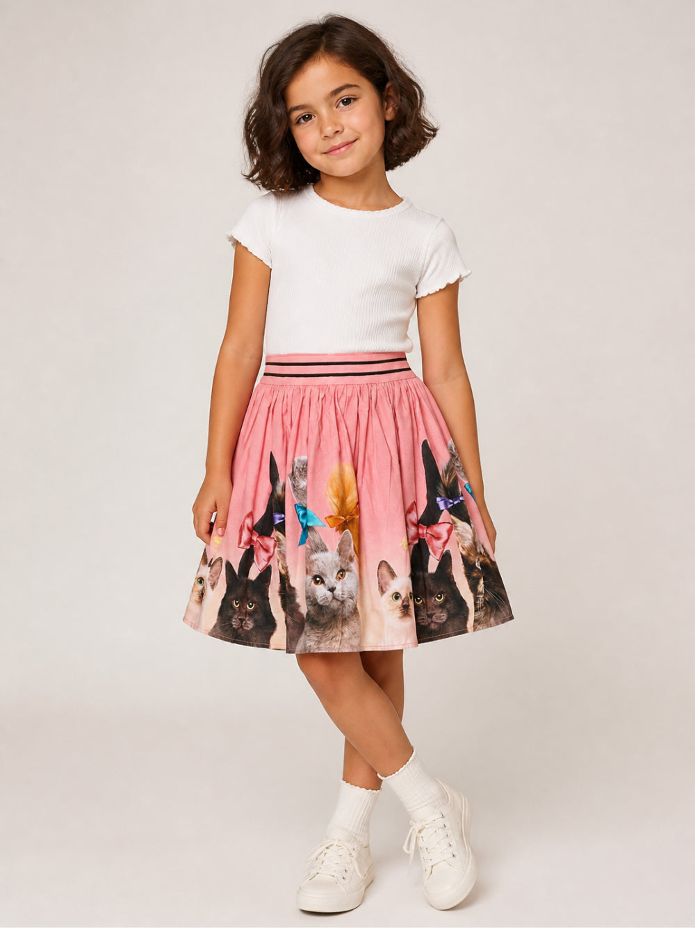 Gonna per bambina Molo Kids rosa con stampa gatti all-over 2W26D107 5616 MOLO KIDS